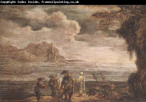 unknow artist A coastal landscape with fishermen drawing in their nets